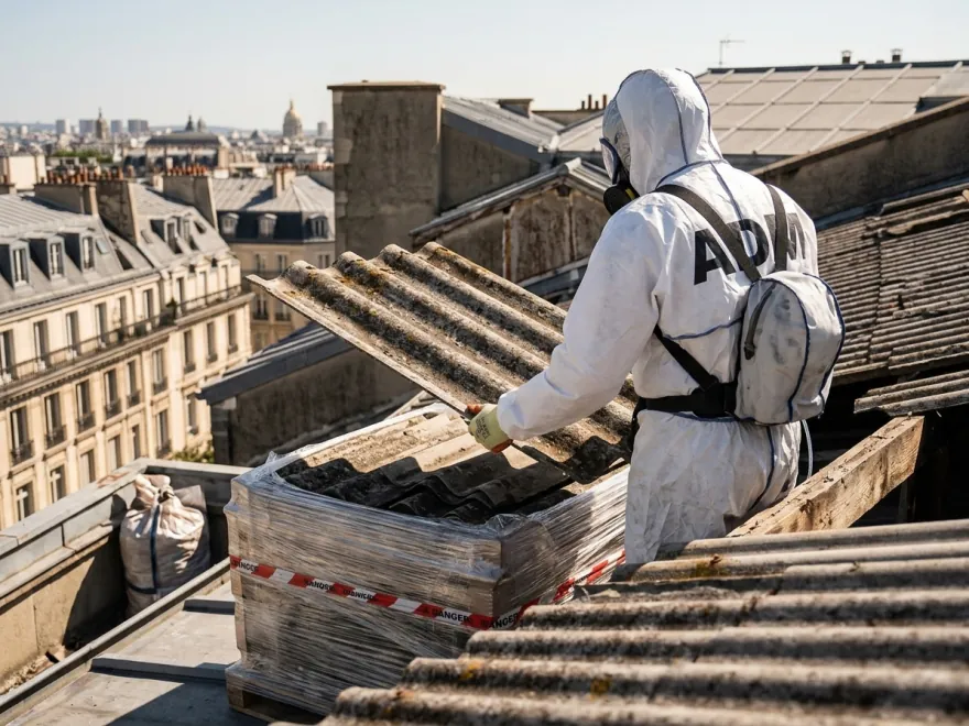 Désamiantage de toiture en copropriété parisienne — ADM PARIS, désamiantage à Paris